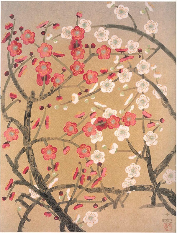 絵画 日本画 中島千波 ( なかじまちなみ ) ・紅白梅 インテリア 梅